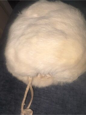Antique White Fur Hand Muff Hand Warmer Satin Lined Winter Victorian